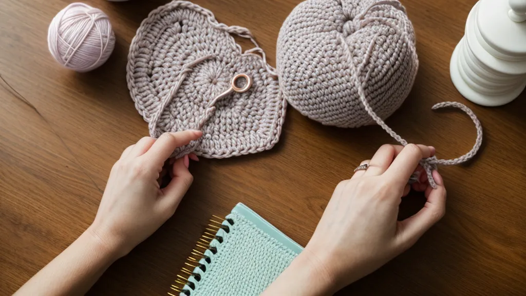 Controlar la tensión del hilo al tejer amigurumis para principiantes: manos sosteniendo un ganchillo sobre un amigurumi a medio tejer
